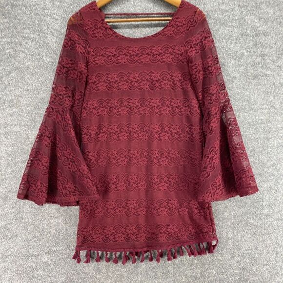 GB Blouse Women S Small Red Striped Crochet Lined 3/4 Sleeve Round Neck Casual - Picture 4 of 8